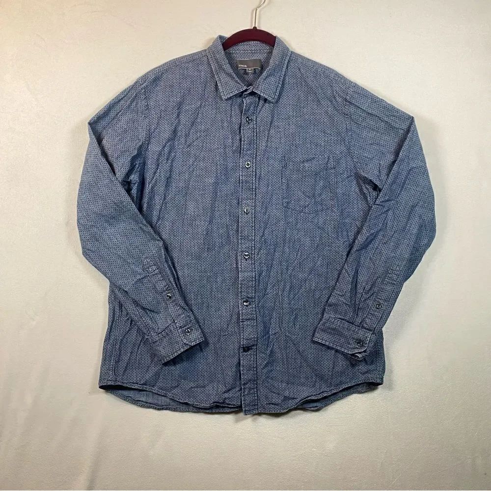 Vince Chambray Blue Geo Design Long Sleeve Shirt Size XL